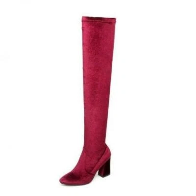 Botas altas para mujer sobre la rodilla zapatos de gamuza tacón alto informal cremallera punta puntiaguda Foto 1 de 4