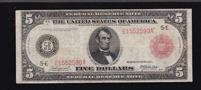 US 1914 $5 FRN Richmond Red Seal Note FR 836b VF (599) - Image 1 of 2