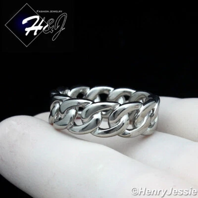MEN WOMEN Stainless Steel 7mm Silver Cuban Curb Link Ring Size 6-12*R132 - Image 1 of 3