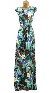 GINA BACCONI Knot Waist Maxi Dress Sz 16 Multi Floral Sleeveless Summer Cruise - Picture 1 of 13