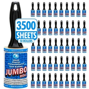 Jumbo Lint Rollers - Made in USA - 50-Pack, 3,500 Sheets - Extra Sticky Lint ... - Picture 1 of 8