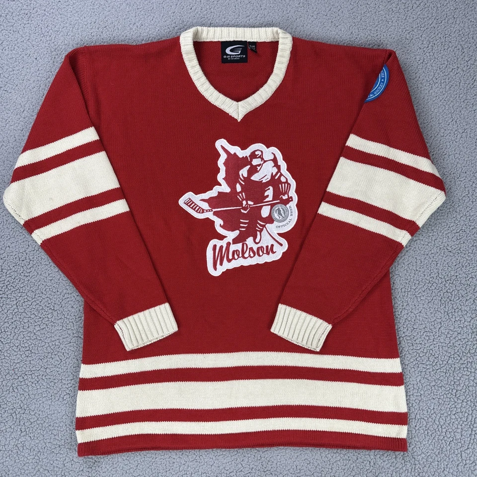 VTG Molson Beer Canadian Hockey Sweater Jersey Men XL Red Hall of Fame Patch - Image 1 of 4