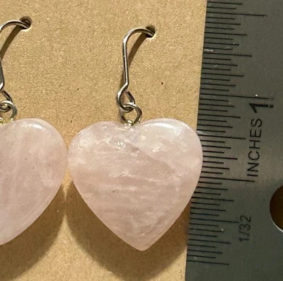 Висячие серьги-сердечки из розового кварца с ушными проводами из нержавеющей стали - Изображение 1 из 4