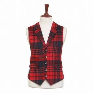 Mens Vest 44R Plaid Wool Red Black Lapel Waistcoat Western Formal Wedding Party - Picture 1 of 9