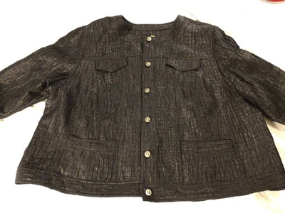 RUBY RD. Women's 3/4 Sleeve Button-Up Black Shiny Short Jacket Size 24W - Image 1 of 3