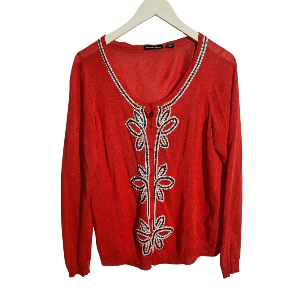 Cárdigan de Colección Michael Simon Años 90 Cuentas Mujer XL Naranja Preppy Boho Carrera Top Foto 1 de 4
