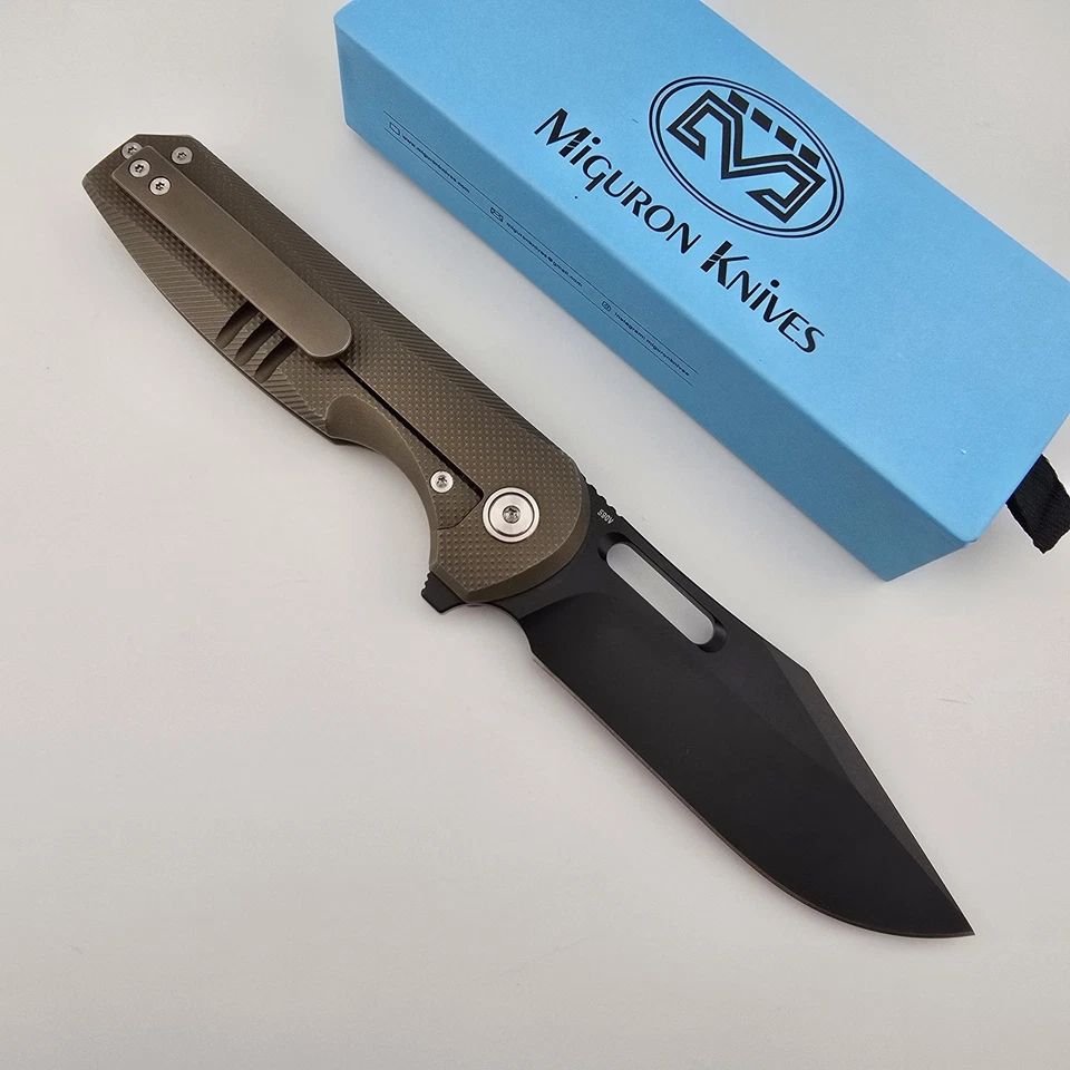 Miguron Ameight Preyert II Flipper Folding Knife Bronze Titanium Black PVD S90V - Image 1 of 4
