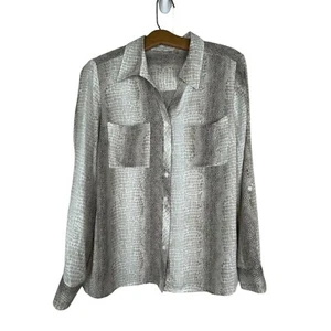 Studio Works Snake Shirt Collared Button Long Sleeve Tan Size Petite Medium - Picture 1 of 6