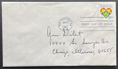 US 1987 FDC Scott # 2248 22c Love, Heart  Cover - Image 1 of 2