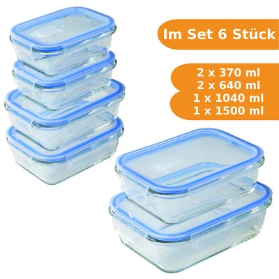 Frischhaltedosen Set Glas Aufbewahrungsbox Vorratsbehälter mit Deckel 6 Stück - Bild 1 von 4