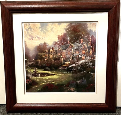 Thomas Kinkade Gardens Beyond Spring Gate, litografía impresa 19 x 19 enmarcada Foto 1 de 4