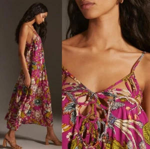 By Anthropologie Drama Beach Midi Dress 2X Pink Purple Floral Sundress Boho $128 - Picture 1 of 8