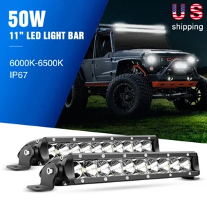 Nilight Led Light Bar 2PCS 11in 50W Super Slim Flood Driving Lamp Off Road Light - Picture 1 of 7