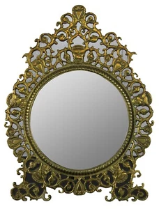 Vintage Virginia Metalcrafters Solid Brass Baroque Filigree Vanity Table Mirror  - Picture 1 of 12