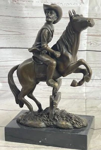 FREDERIC REMINGTON OUTLAW SIGNED BRONZE SCULPTURE STATUE BLACK MARBLE BASE DECO - Picture 1 of 10