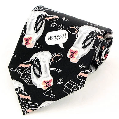 Moo Cows Men's Necktie Farm Animals Barn Holstein Dairy Milk Cow Black Neck Tie  - Image 1 of 4