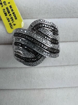 Nuevo con etiquetas Anillo Pavé Champagne + Diamante Blanco Talla 10 Plata de Ley 925 Banda Onda Foto 1 de 4