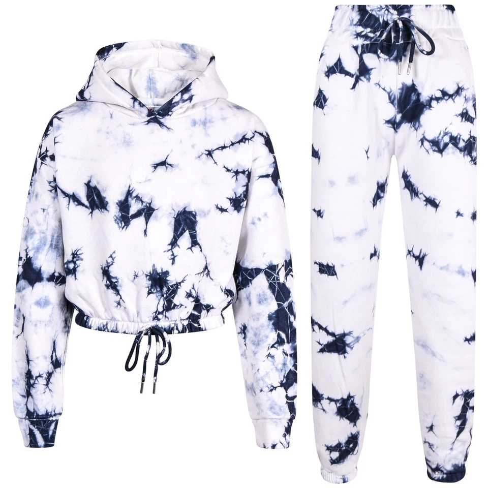 A2Z 4 KIDS® Kinder Tie Dye Marine Trainingsanzug Gym Cropped Hoodie Jogginghose Cord Outfit Set Mädchen