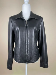 MICHAEL HOBAN North Beach Zip-Front Leather Jacket,Black Size 8 - Picture 1 of 10