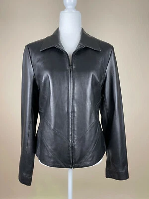 MICHAEL HOBAN North Beach Zip-Front Leather Jacket,Black Size 8 - Image 1 of 4