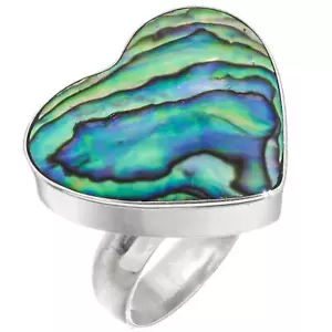 925 Silver Heart New Zealand Paua Abalone Shell Sterling Silver Sz 7 Ring - Picture 1 of 3
