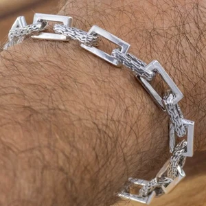 35g 8" 20,5cm schwere Panzer Glieder Rechteck 925 Sterling Silber Herren Armband - Bild 1 von 15