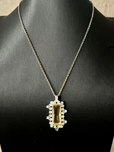 VTG Avon NRT Necklace with Canary Yellow & Clear Rhinestone Pendant Estate - Picture 1 of 6