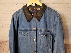 Denim & Co Blue Jean Jacket Leather Collar Lined Hunt Outdoors - Picture 1 of 4