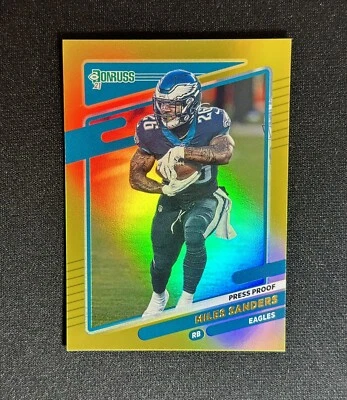 2021 Panini Donruss Miles Sanders 109 Gold Holo Press Proof Football Card Eagles - Image 1 of 2