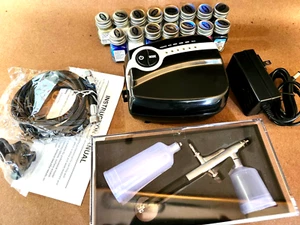 Complete Professional Airbrush Kit 35 PSI with 15 Bottles TESTORS ACRYLIC PAINTS - Picture 1 of 3