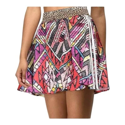 Adidas X Farm Rio Skater Skirt Medium Mixed Geo Print Flare Mini Stripe Leopard - Image 1 of 4