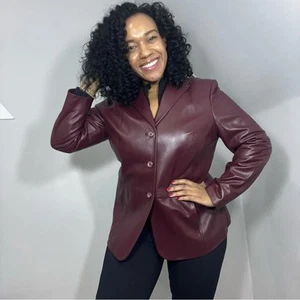 Pendleton burgundy lamb skin leather blazer jacket Bordeaux coat large vintage - Picture 1 of 13