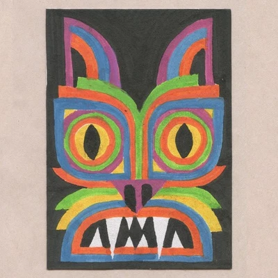 original painting ACEO art card acrylic abstract pop cat mask 6 Tim Olly - Image 1 of 4