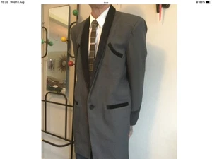 TEDDYBOY DRAPIERTE JACKE. DUNKELGRAU/SCHWARZER SAMT ROLLKRAGEN .NEW LINE Größe 52” - Bild 1 von 23