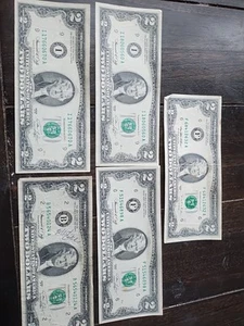 Lot of 5- $2 US Federal Reserve Notes 1976 & 1995 - Picture 1 of 8