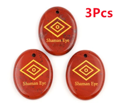 Colgante ovalado 3 piezas 45x35x8 mm jaspe rojo grabado ojo de chamán palma piedra ETY127 Foto 1 de 4
