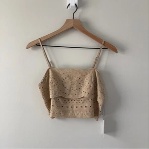 Jason Wu Linen Blend Eyelet Adjustable Spaghetti Strap Crop Top zip back tiered - Picture 1 of 12