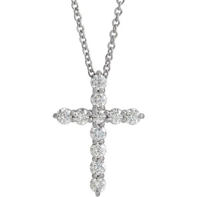 Platinum 3/8 CTW Natural Diamond Cross 16-18" Necklace - Image 1 of 2