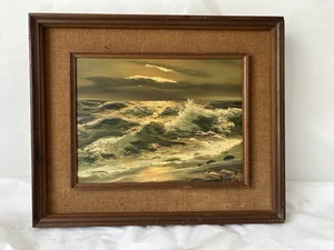 Pintura al óleo de paisaje marino vintage por B. Scott” Sobre Lienzo, C. 1950’s. Marco original - Imagen 1 de 5
