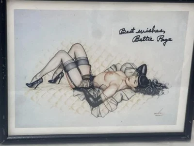 LITOGRAFÍA enmarcada firmada por Bettie Page Olivia Berardinias. "Grackers en la cama" Foto 1 de 4