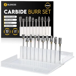 10Pcs Carbide Burr Set - 1/8" Shank Tungsten Die Grinder Bits, Double Cut - Comp - Picture 1 of 8