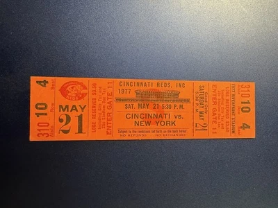 Reds / Mets Johnny Bench HR Full Ticket 1977 Pete Rose 2 Hits - Image 1 of 2
