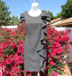 MARVIN RICHARDS GRAY LEFT SIDE RUFFLE DRESS SIZE 4 LINED POLY RAYON SPANDEX - Picture 1 of 12