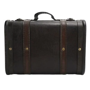 Decorative Suitcase Vintage Style Wood Leather Antique Large Capacity Trunk - Picture 1 of 11