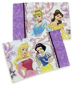 2 Disney Home Princess Belle Cinderella Aurora Snow White Pair Pillowcase Purple