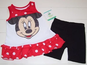 Girls Disney Baby 2 Pc Minnie Mouse Polka Dot Sparkle Shirt Shorts Outfit 18M - Picture 1 of 4
