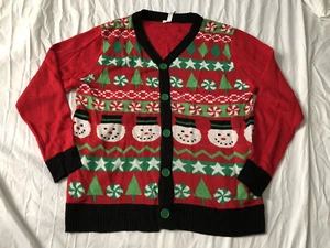 Suéter Cárdigan Amscan Feo Navidad Muñeco de Nieve Árbol de Navidad Adulto L/XL - Imagen 1 de 10