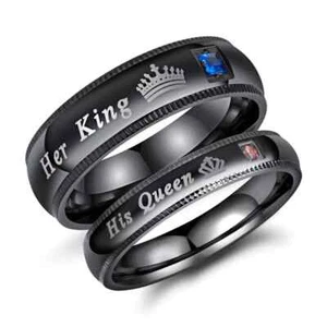 His Queen Her King Couple Promise Ring Stainless Steel Wedding Engagement Band - Picture 1 of 6