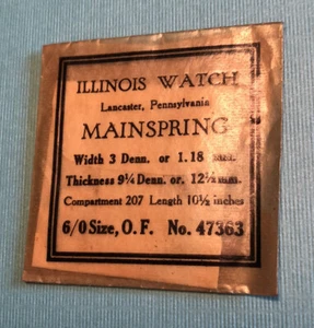 NOS Illinois 6/0 O.F. Watch Mainspring. No. 47363 1.18mm x .12mm. 10.5” length - Picture 1 of 2