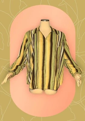 Women's STRIPED Green Brown Beige CORDUROY Button Up Shirt Women's PLUS 18/20W - Image 1 of 4